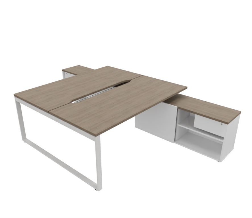 Bureau partagé 2 postes avec grands rangements sécurisés intégrés