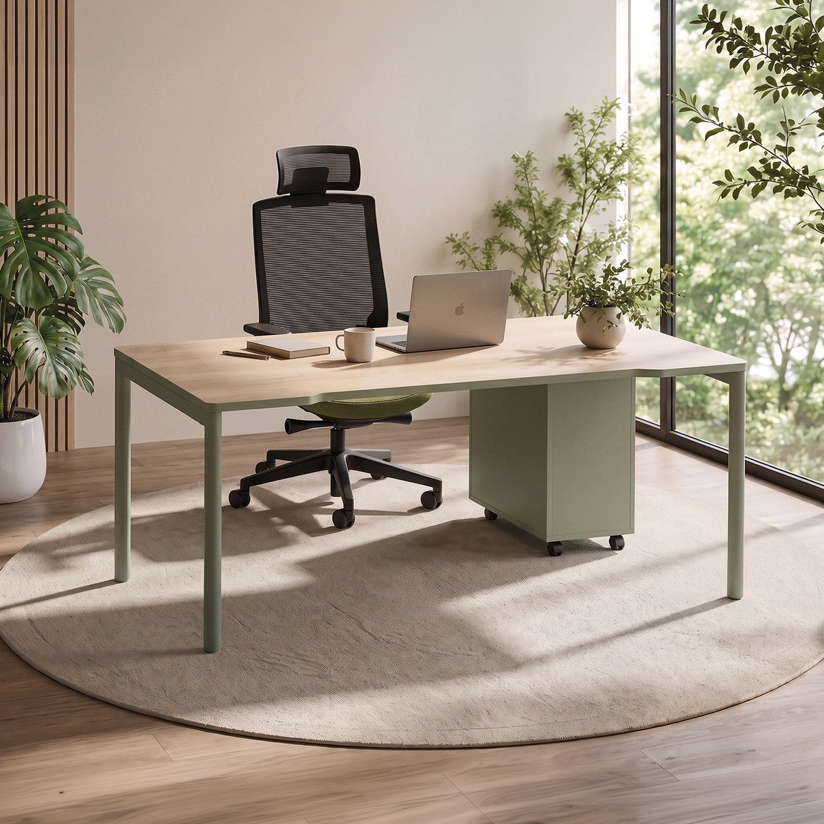 Bureau droit made in France à pied arche coloré et coins arrondis