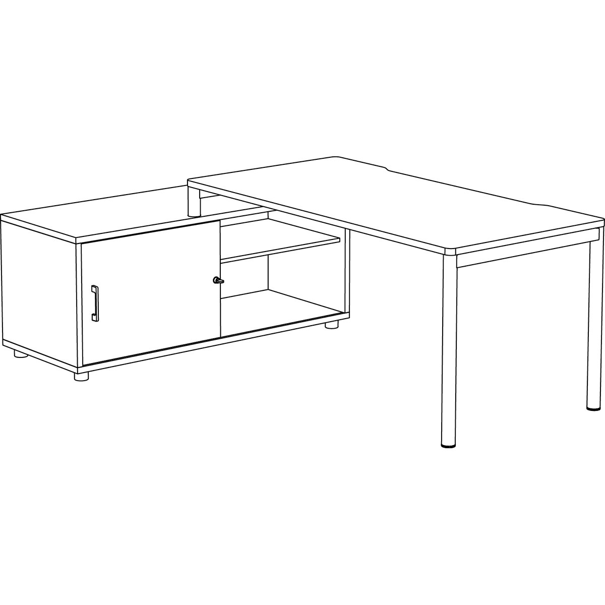 Schéma du bureau avec console de rangement à porte coulissante