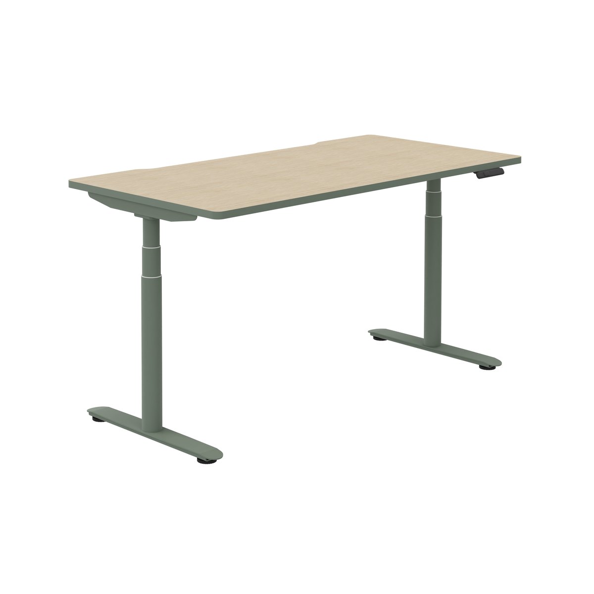 Bureau assis-debout électrique, piétement sauge et plateau chêne fil