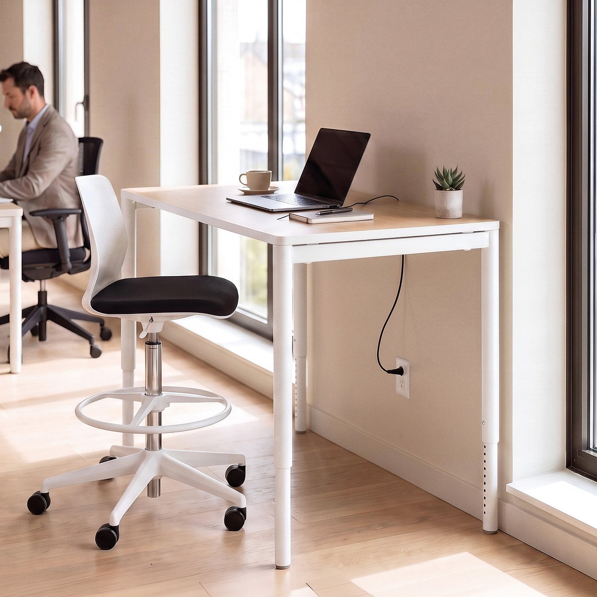 Bureau réglable en hauteur de 62,5 à 92,5 cm, pied arche coloré