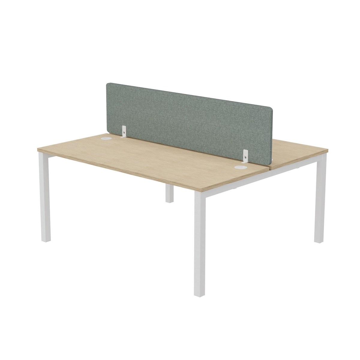 Écran séparateur frontal en tissu vert deau fixé entre deux plateaux de bench