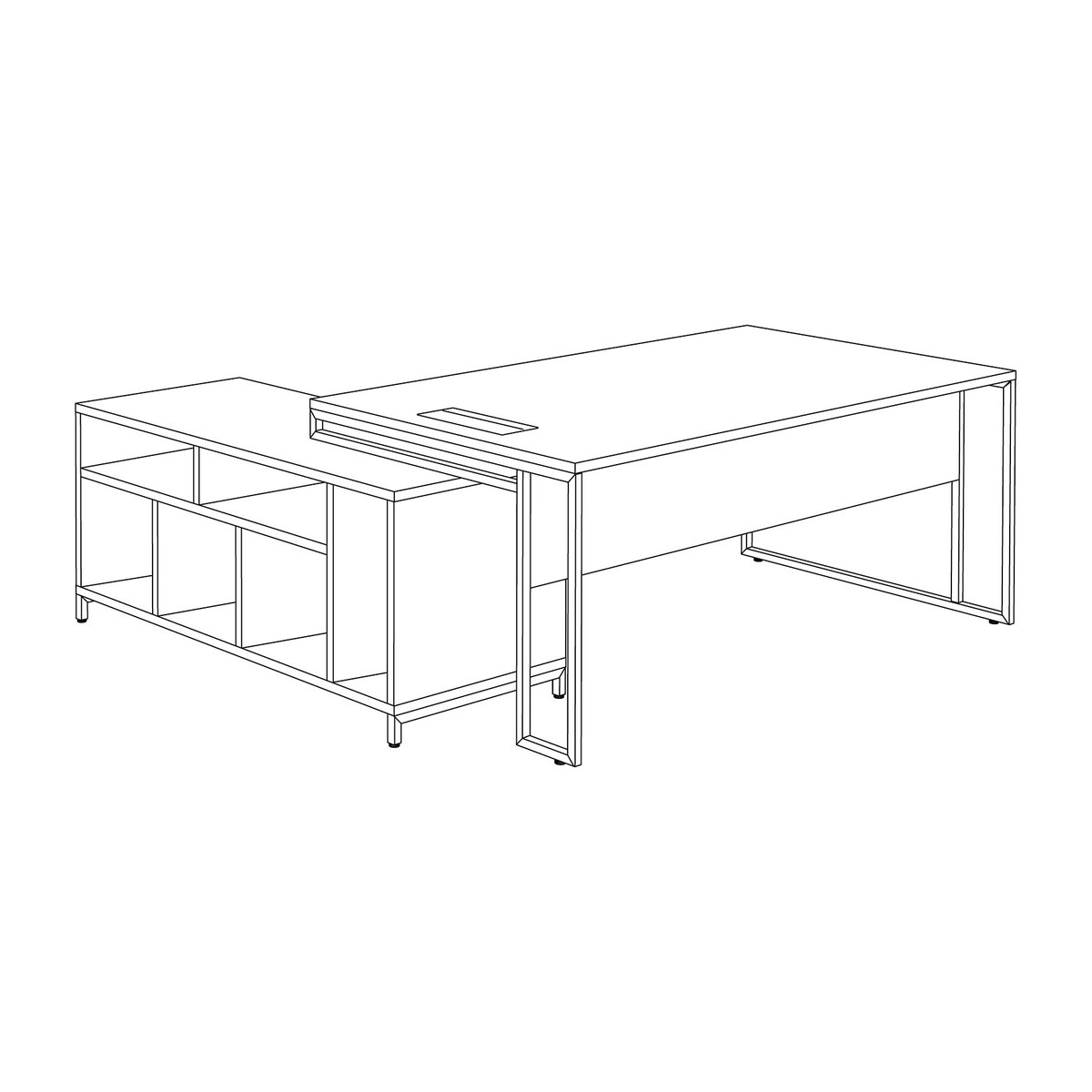 Dessin du bureau de direction posé sur son meuble de service