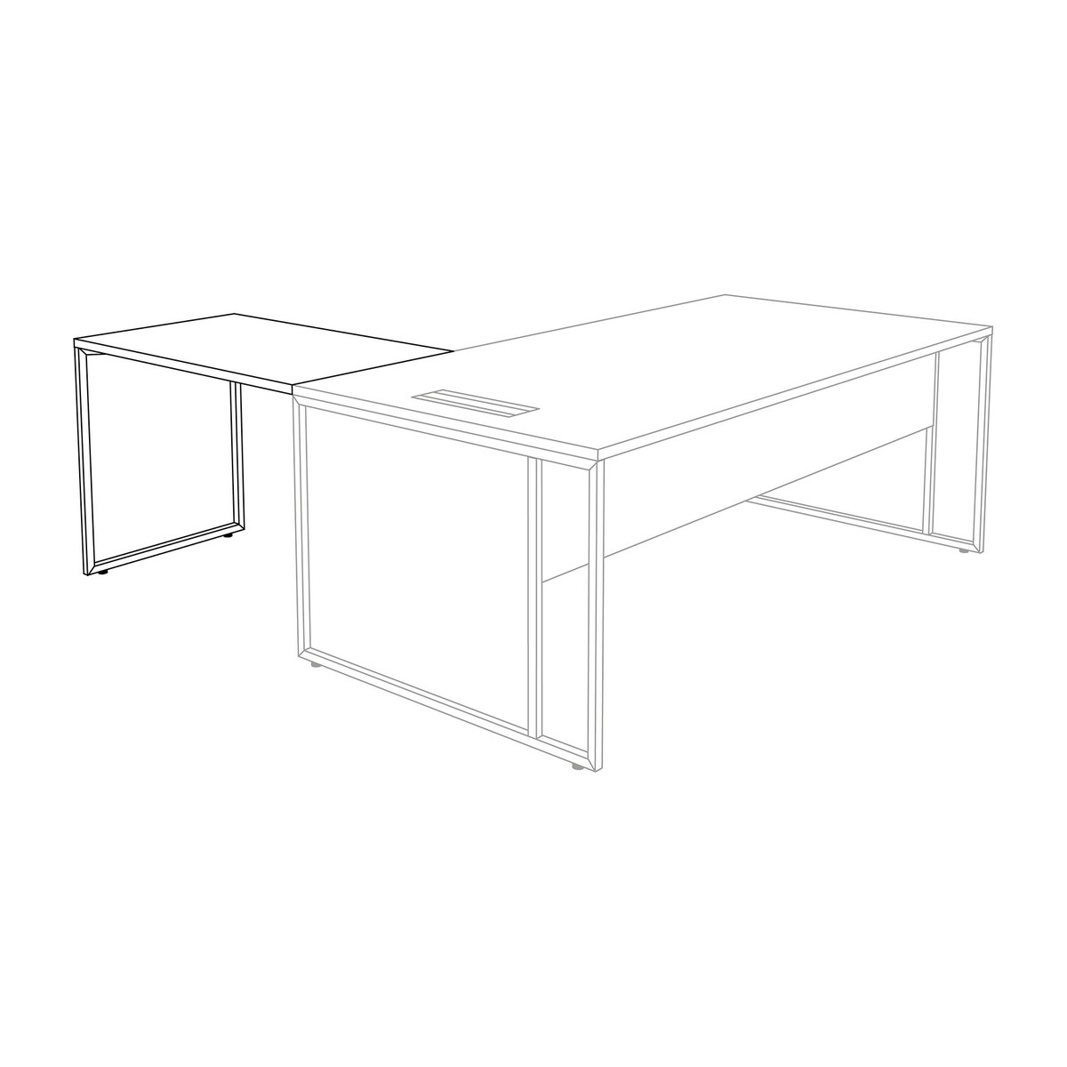 Dessin du bureau droit avec retour sur pied ruban