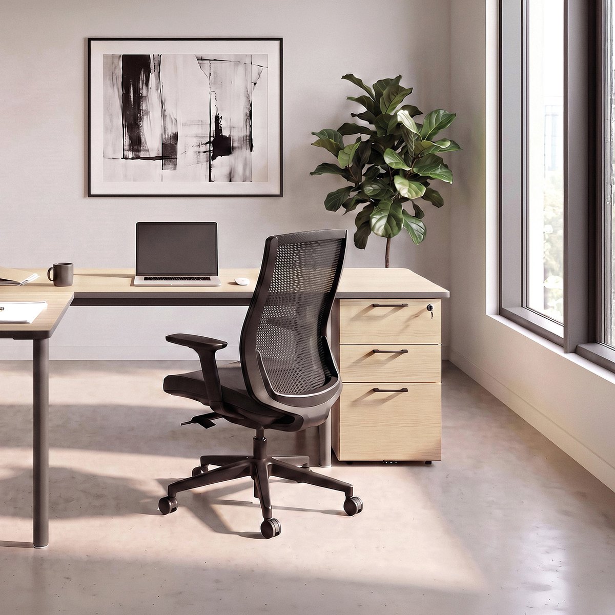 Caisson de bureau slim ou hauteur bureau à poignées colorées