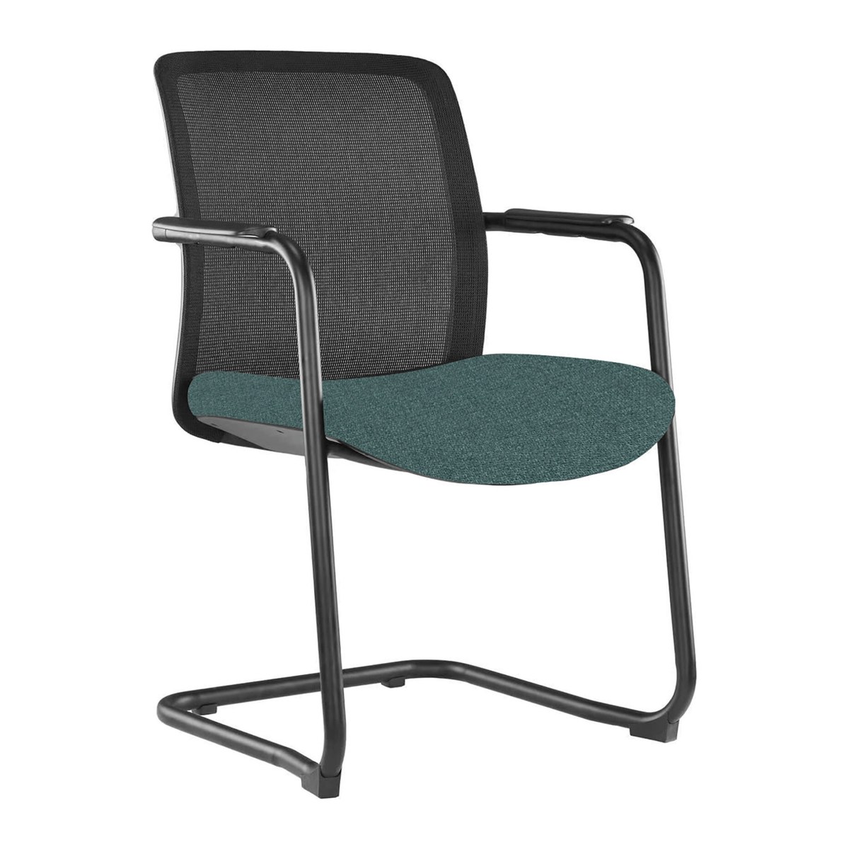 Chaise visiteur luge à dossier résille et assise bleu pétrole