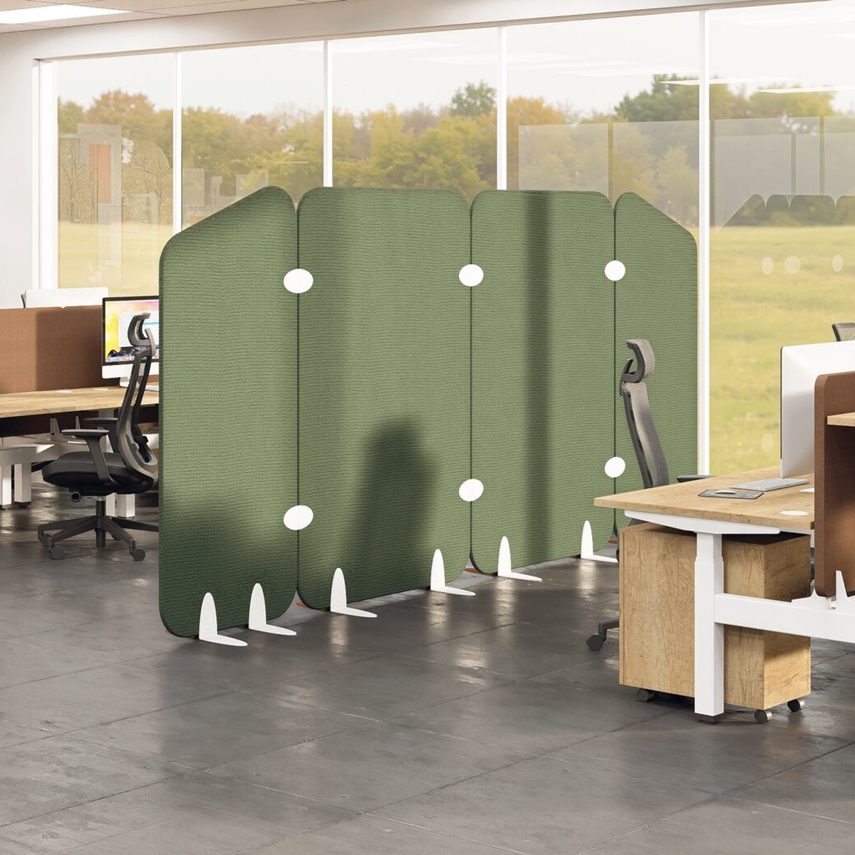 Cloison acoustique de bureau sur pied fixe, droite ou inclinée