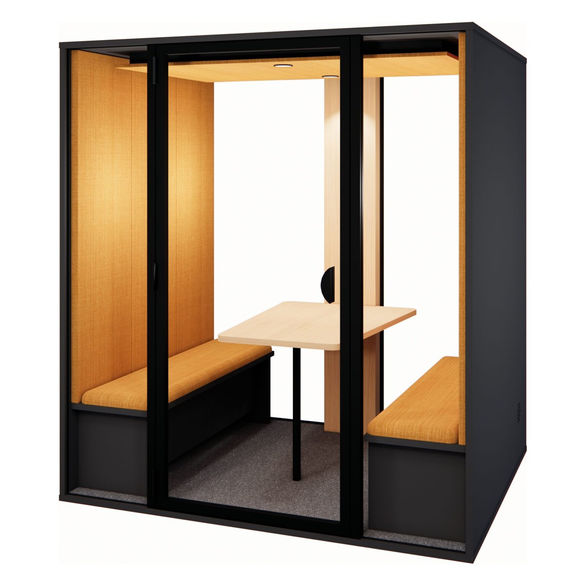 Cabine 6 personnes anthracite à tissu moutarde et fond vitré