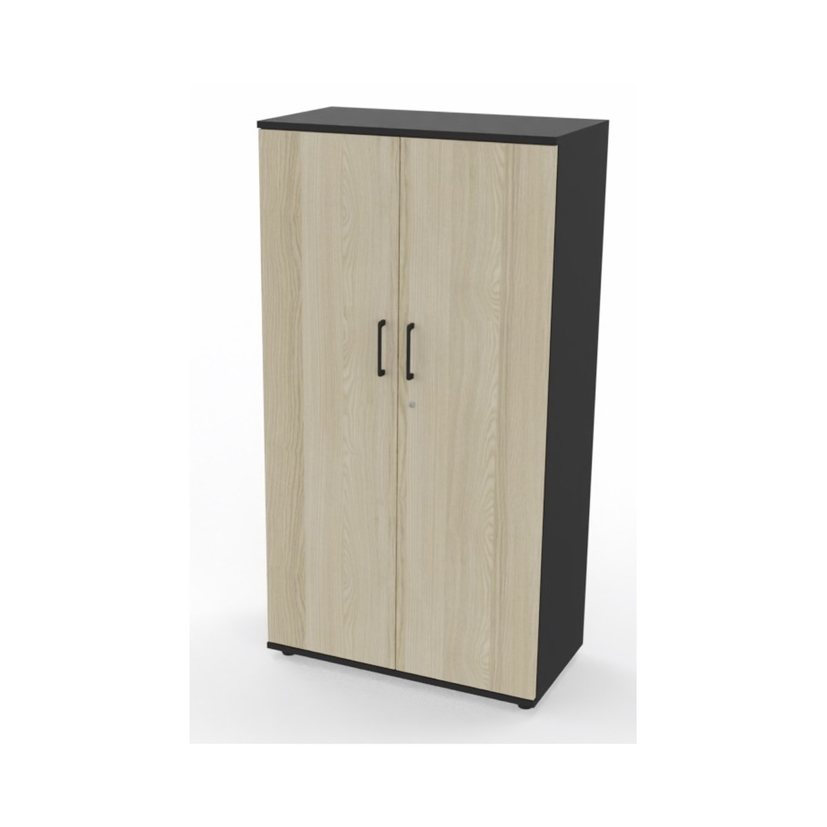 Armoire de bureau à deux portes, façades bois clair et corps noir