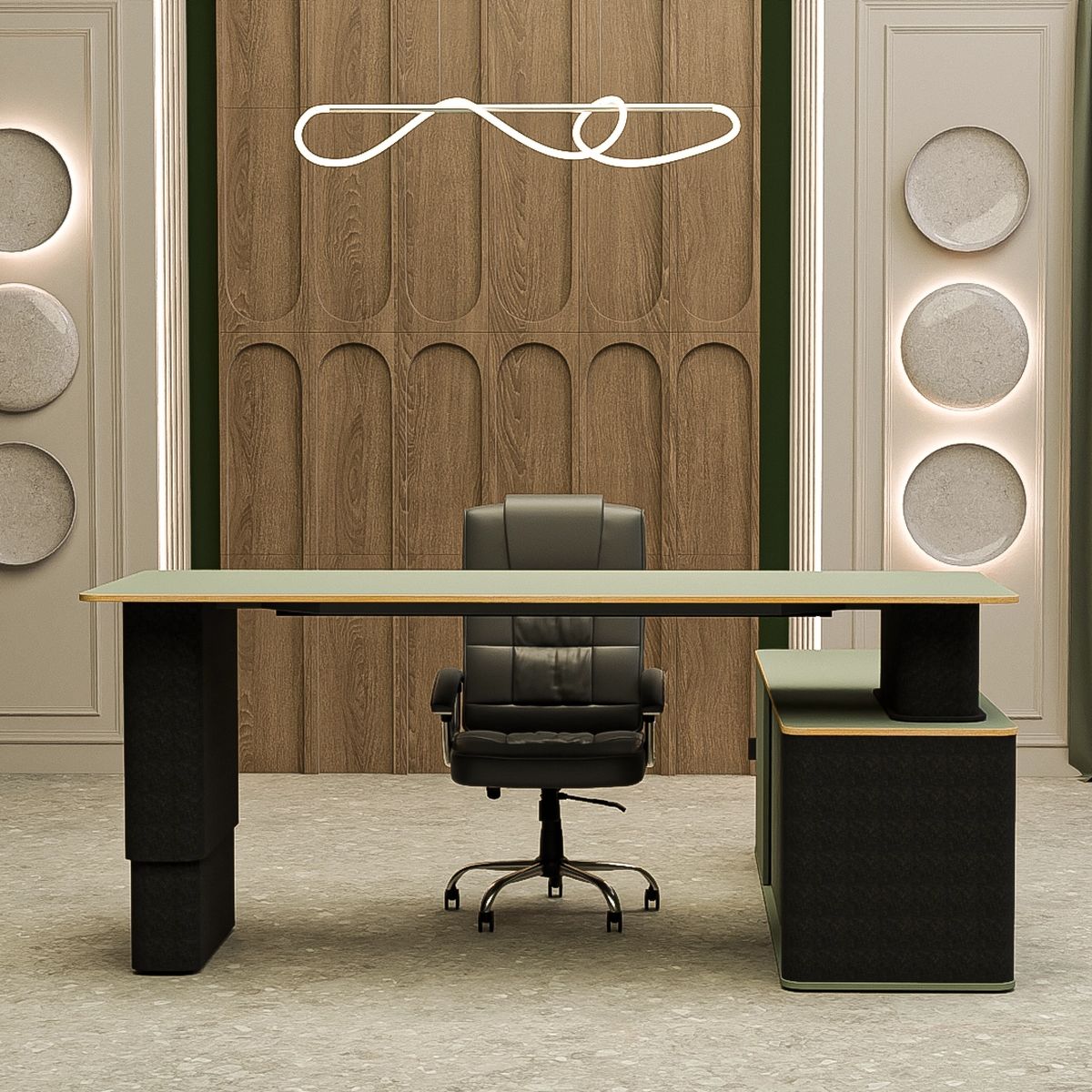 Bureau de direction électrique sur meuble porteur et pied en feutre