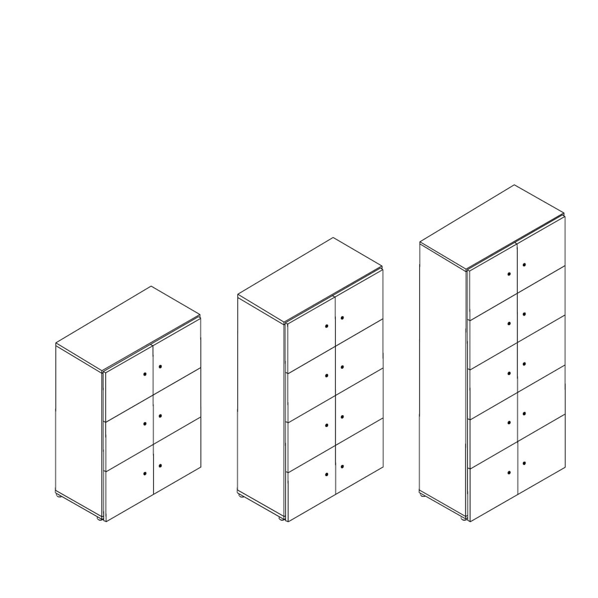 Schéma des casiers de bureau 6, 8 et 10 portes