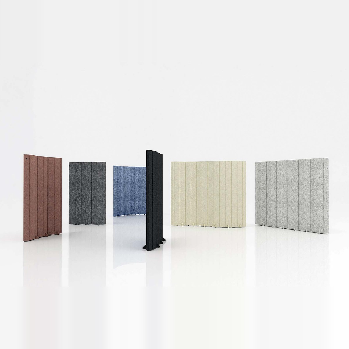 Paravents acoustiques pliants dans six coloris de feutre