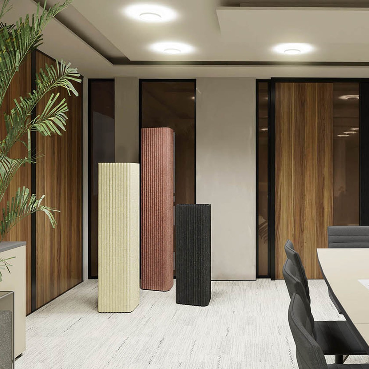 Colonne acoustique en feutre autoportante pour salle de réunion
