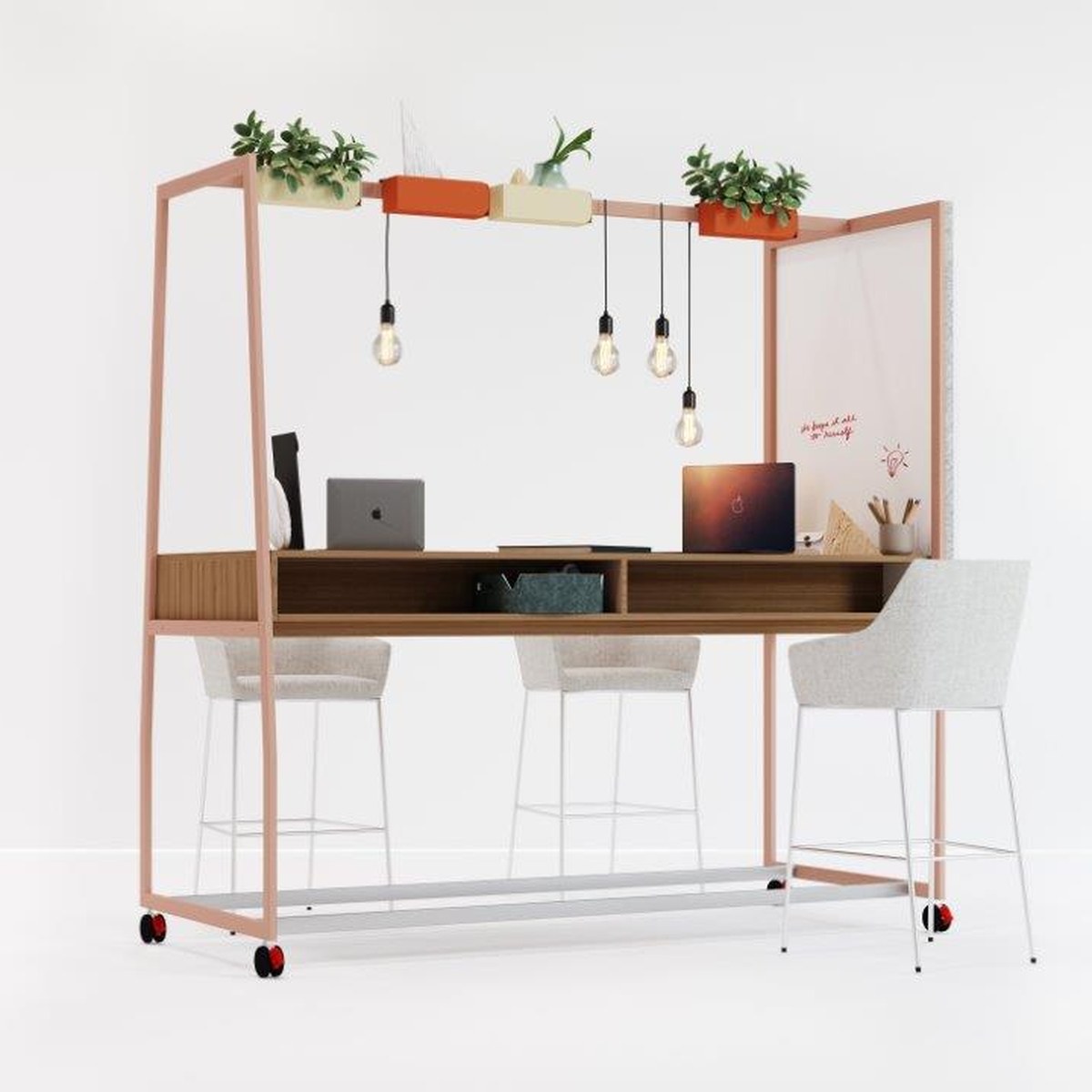 Table haute de réunion mobile avec tableau blanc et tissu épinglable