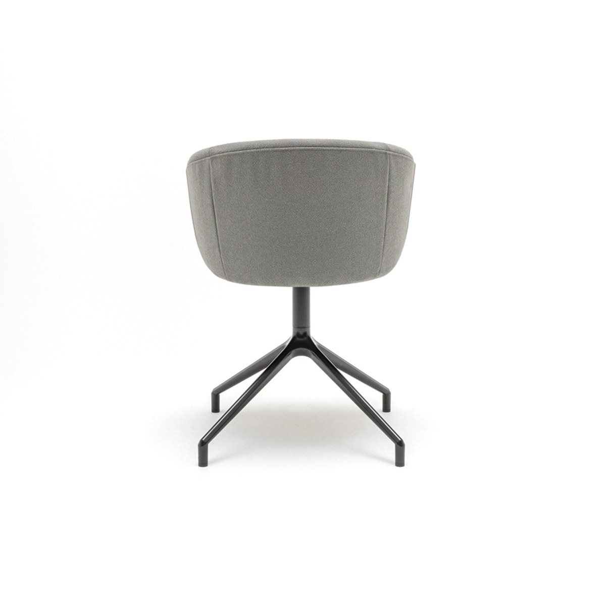 Chaise pivotante tapissée grise sur piétement aluminium noir, vue de dos