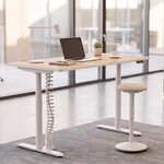 Bureau assis-debout électrique blanc et chêne fil avec tabouret