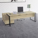 Bureau de direction sur meuble de service en chêne nebraska avec piétement double ruban noir