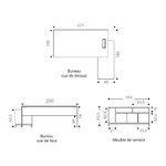 Plan coté du bureau sur meuble de service et de ses niches
