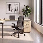Caisson hauteur bureau chêne fil à poignées ombre sous un bureau d'angle