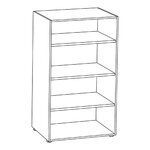 Dessin du rangement ouvert de 136 cm à trois tablettes