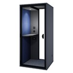 Cabine individuelle debout anthracite à tissu bleu marine et fond vitré