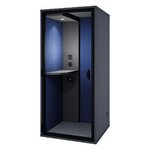 Cabine individuelle debout anthracite à tissu bleu marine et fond plein capitonné