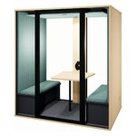 Cabine 2 personnes en chêne fil à tissu vert deau et fond vitré
