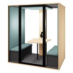 Cabine 4 personnes en chêne fil à tissu vert de gris et fond vitré