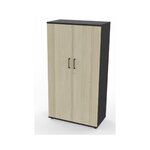 Armoire de bureau à deux portes, façades bois clair et corps noir