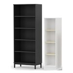 Étagère haute noire et colonne étroite blanche sur fond blanc