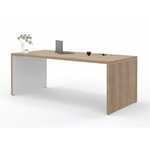 Bureau de direction bois clair avec face intérieure de pied blanche sur fond blanc