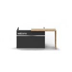 Banque daccueil graphite avec rehausse sur pied en décor chêne