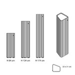 Schéma coté des colonnes acoustiques de 94, 134 et 174 cm, emprise au sol 33 x 31 cm