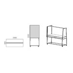 Schéma de la table haute de réunion mobile : 200 x 88 cm, hauteur 200 cm