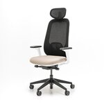 Chaise de bureau ergonomique avec appui-tête, structure blanche et assise beige