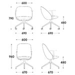 Schéma coté du fauteuil : dossier bas de 79 cm et dossier haut de 96 cm, largeur 60 cm, assise à 48 cm