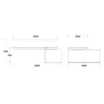Schéma coté du bureau de direction : 240 x 160 cm au sol, plateau 220 x 100 cm, hauteur 75 à 116 cm