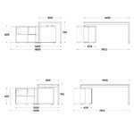 Schéma coté du bureau de direction avec armoire de retour en 160 et 180 cm de large