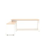 Bureau de direction avec retour plateau chêne clair sur armoire blanche, vue de face