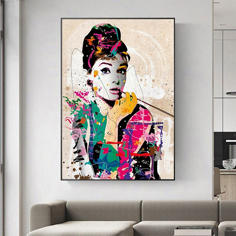 Audrey-Hepburn-moderne-peinture-sur-toile-abstraite-affiches-modulaires-et-impressions-photos-d-art-mural-pour