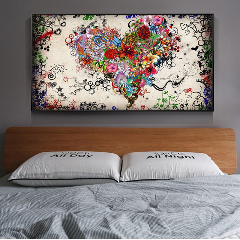 Peinture-l-huile-sur-toile-abstraite-fleurs-de-c-ur-color-es-affiche-murale-pour-d