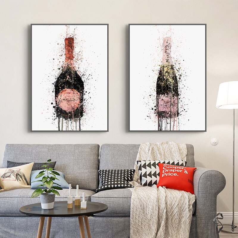 Affiches-et-imprim-s-modulaires-de-Style-nordique-Graffiti-Champagne-images-artistiques-murales-pour-d-coration