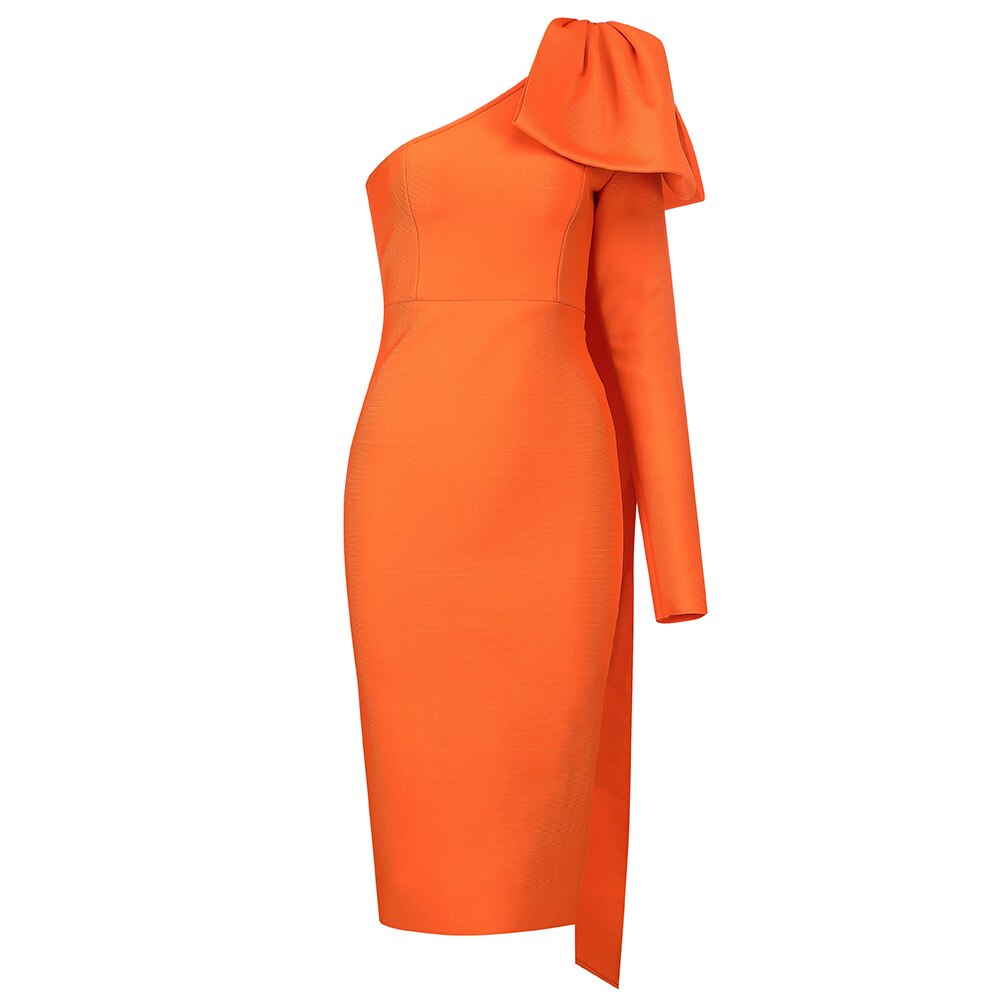 Robe-de-soir-e-moulante-manches-longues-8-couleurs-haute-qualit-avec-n-ud-papillon-Orange