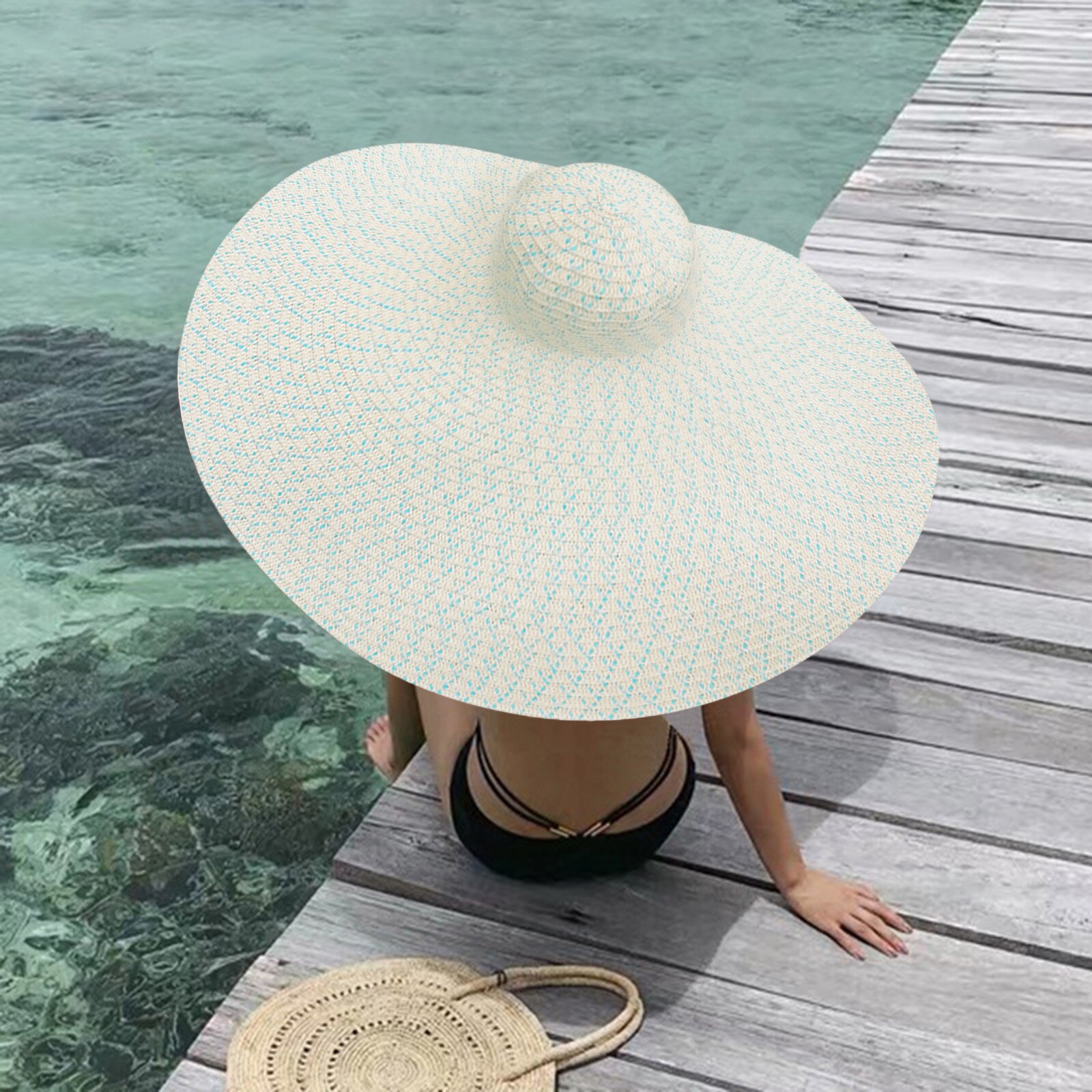 Chapeau-de-paille-Large-bord-pour-femmes-couvre-chef-de-plage-pliable-Protection-UV-70cm-de
