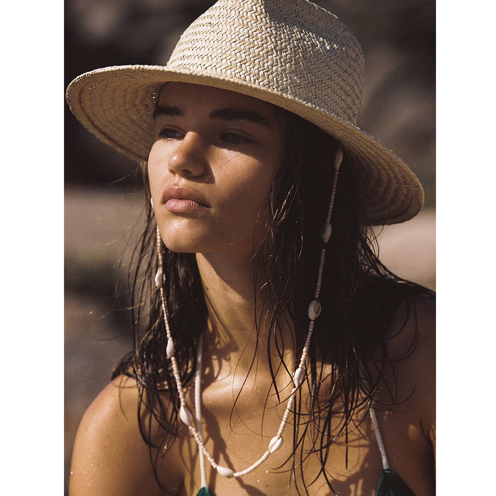 Collier-en-coquillage-pour-femmes-chapeaux-de-plage-pour-dames-paille-en-papier-tiss-e-nouvelle