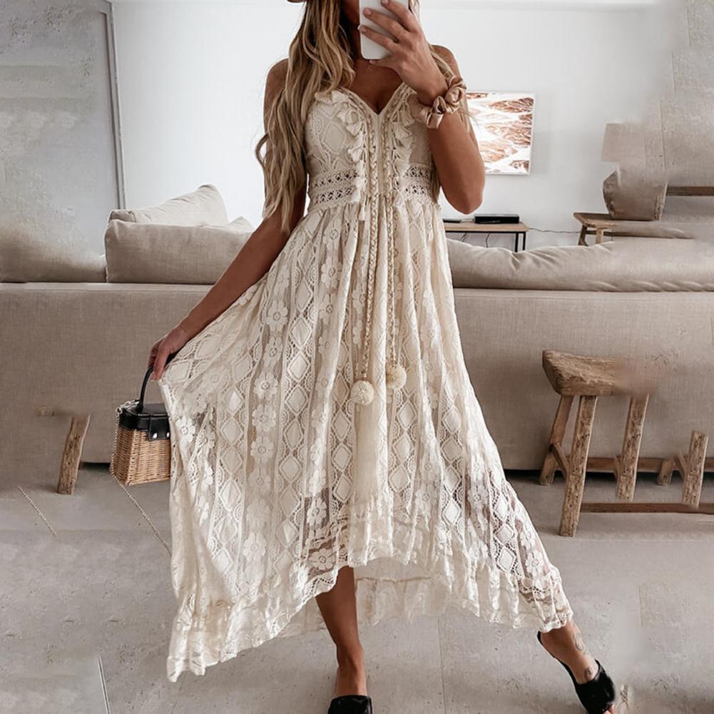 Robe-Maxi-d-t-en-dentelle-ajour-e-pour-femmes-bretelles-Spaghetti-grand-ourlet-robes-amples