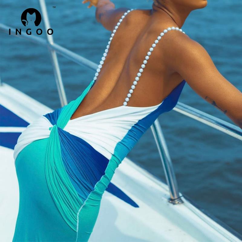 INGOO-Robe-Maxi-fronc-e-dos-nu-moulante-Sexy-pour-plage-vacances-f-te-Club-l