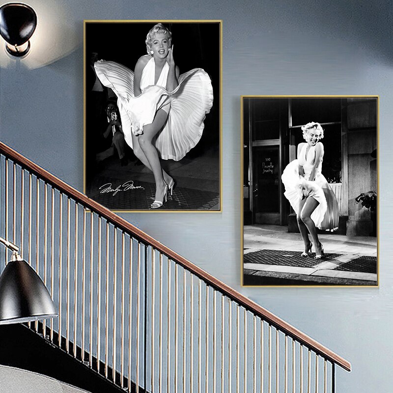 Toile-de-peinture-en-noir-et-blanc-de-Marilyn-Monroe-c-l-bre-affiches-Vintage-imprim