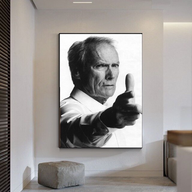 Peinture-murale-en-bois-de-Clint-Eastwood-imprim-e-en-noir-tableau-sur-toile-d-cor