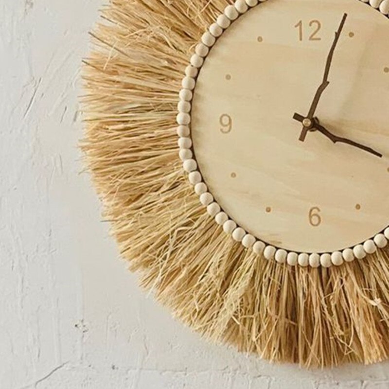 Horloge-murale-en-raphia-tiss-e-la-main-en-bois-style-nordique-et-minimaliste-d-coration